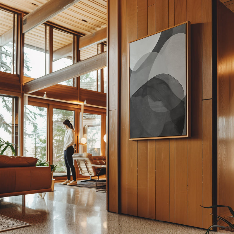 Canvas Wall Art Stretched Over Wooden Frame with Floating Frame and Shades Of Grey Abstract Painting CV4225 - Al Rugaib Furniture