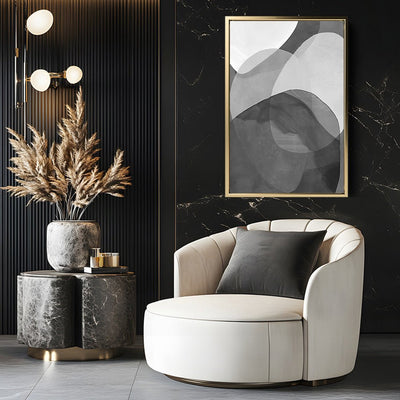 Canvas Wall Art Stretched Over Wooden Frame with Floating Frame and Shades Of Grey Abstract Painting CV4225 - Al Rugaib Furniture