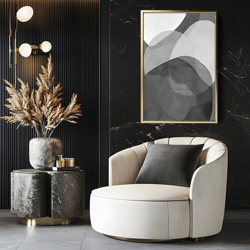 Canvas Wall Art Stretched Over Wooden Frame with Floating Frame and Shades Of Grey Abstract Painting CV4225 - Al Rugaib Furniture