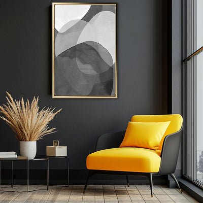 Canvas Wall Art Stretched Over Wooden Frame with Floating Frame and Shades Of Grey Abstract Painting CV4225 - Al Rugaib Furniture