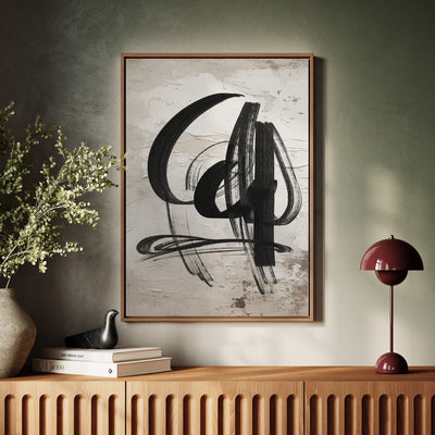 Canvas Wall Art Stretched Over Wooden Frame with Floating Frame and Shapes Abstract Painting CV4235 - Al Rugaib Furniture