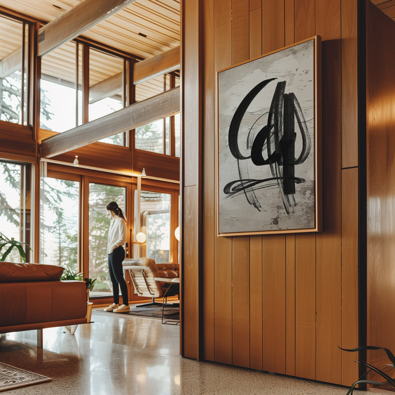 Canvas Wall Art Stretched Over Wooden Frame with Floating Frame and Shapes Abstract Painting CV4235 - Al Rugaib Furniture