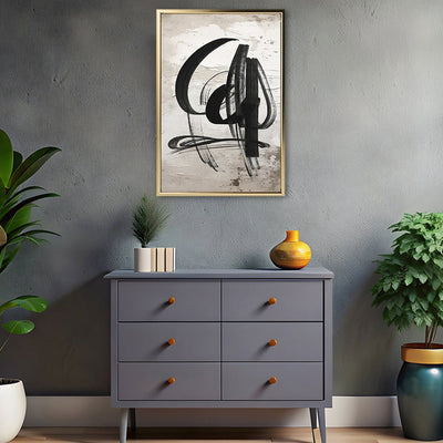 Canvas Wall Art Stretched Over Wooden Frame with Floating Frame and Shapes Abstract Painting CV4235 - Al Rugaib Furniture