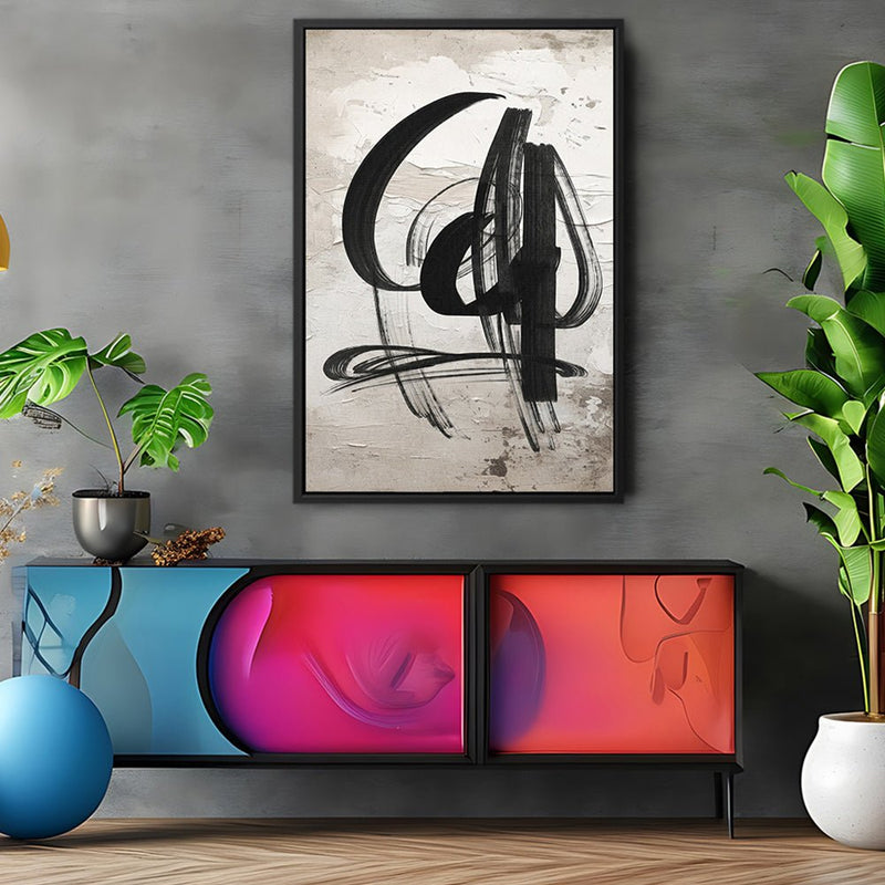 Canvas Wall Art Stretched Over Wooden Frame with Floating Frame and Shapes Abstract Painting CV4235 - Al Rugaib Furniture