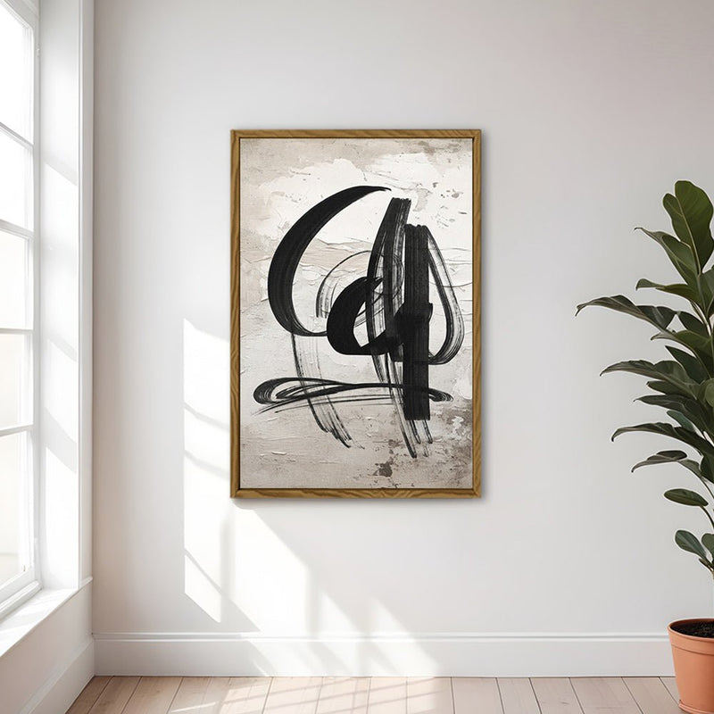 Canvas Wall Art Stretched Over Wooden Frame with Floating Frame and Shapes Abstract Painting CV4235 - Al Rugaib Furniture