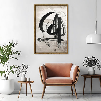 Canvas Wall Art Stretched Over Wooden Frame with Floating Frame and Shapes Abstract Painting CV4235 - Al Rugaib Furniture