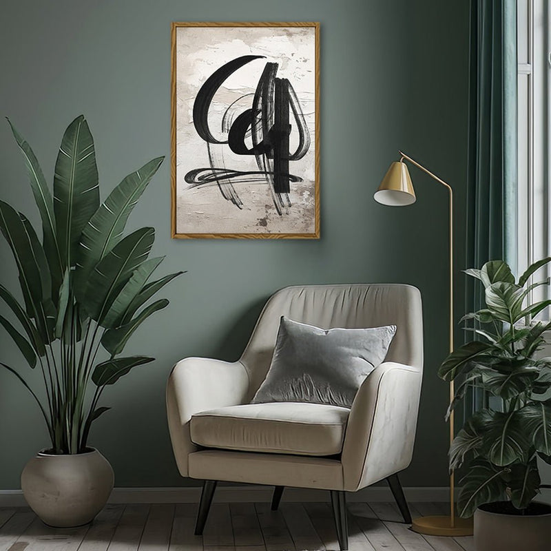 Canvas Wall Art Stretched Over Wooden Frame with Floating Frame and Shapes Abstract Painting CV4235 - Al Rugaib Furniture