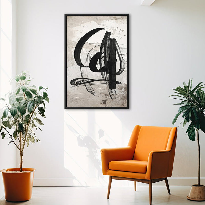 Canvas Wall Art Stretched Over Wooden Frame with Floating Frame and Shapes Abstract Painting CV4235 - Al Rugaib Furniture