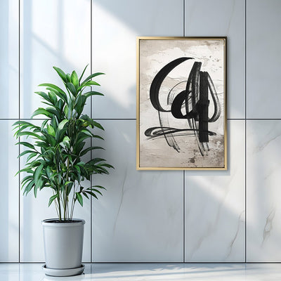 Canvas Wall Art Stretched Over Wooden Frame with Floating Frame and Shapes Abstract Painting CV4235 - Al Rugaib Furniture