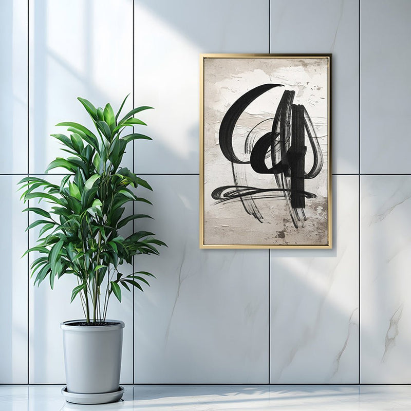 Canvas Wall Art Stretched Over Wooden Frame with Floating Frame and Shapes Abstract Painting CV4235 - Al Rugaib Furniture
