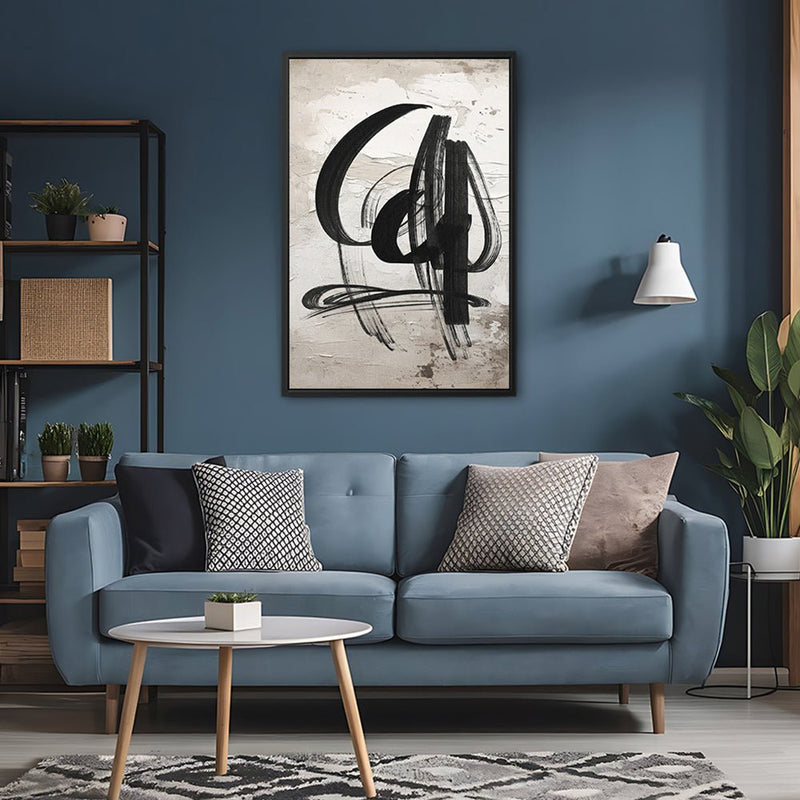 Canvas Wall Art Stretched Over Wooden Frame with Floating Frame and Shapes Abstract Painting CV4235 - Al Rugaib Furniture