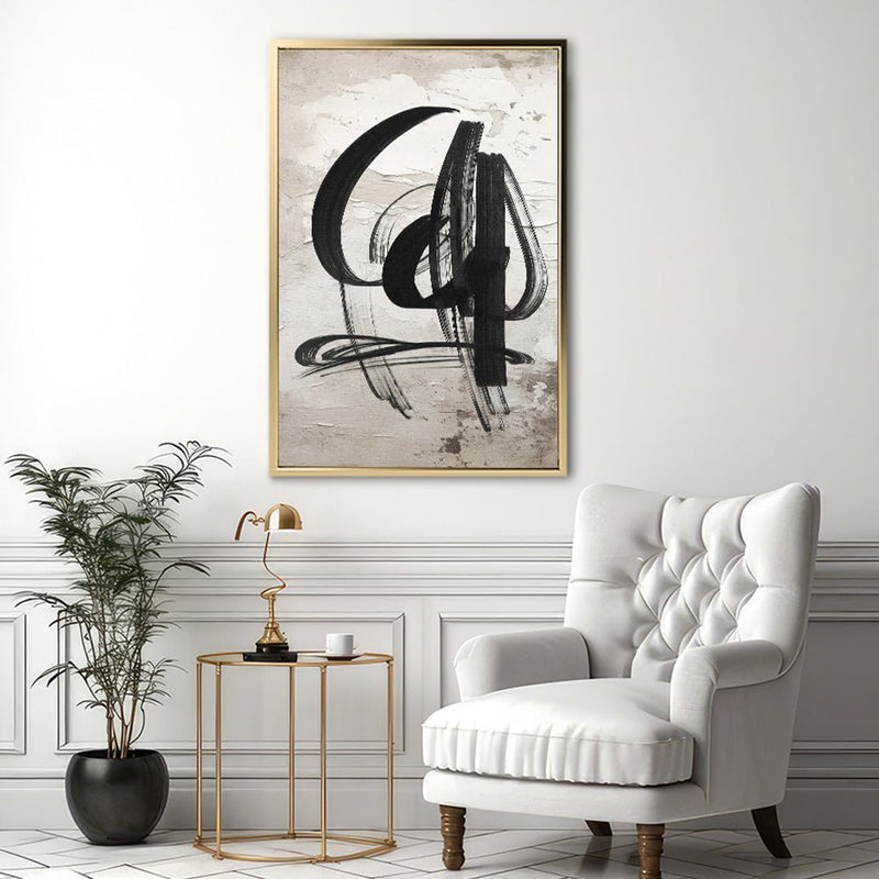 Canvas Wall Art Stretched Over Wooden Frame with Floating Frame and Shapes Abstract Painting CV4235 - Al Rugaib Furniture