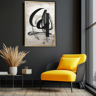 Canvas Wall Art Stretched Over Wooden Frame with Floating Frame and Shapes Abstract Painting CV4235 - Al Rugaib Furniture