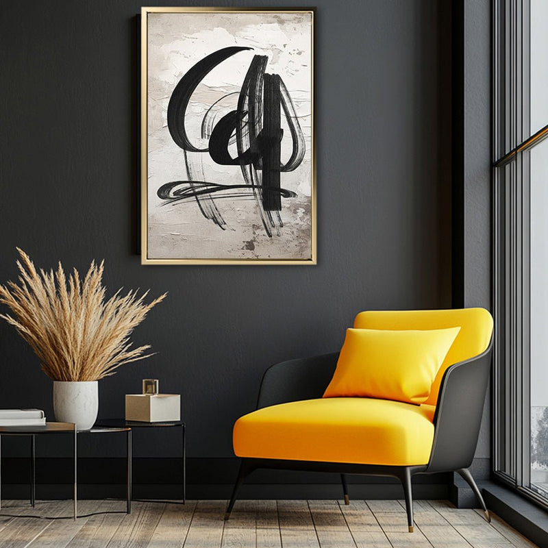 Canvas Wall Art Stretched Over Wooden Frame with Floating Frame and Shapes Abstract Painting CV4235 - Al Rugaib Furniture
