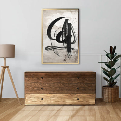 Canvas Wall Art Stretched Over Wooden Frame with Floating Frame and Shapes Abstract Painting CV4235 - Al Rugaib Furniture