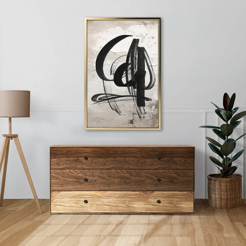 Canvas Wall Art Stretched Over Wooden Frame with Floating Frame and Shapes Abstract Painting CV4235 - Al Rugaib Furniture