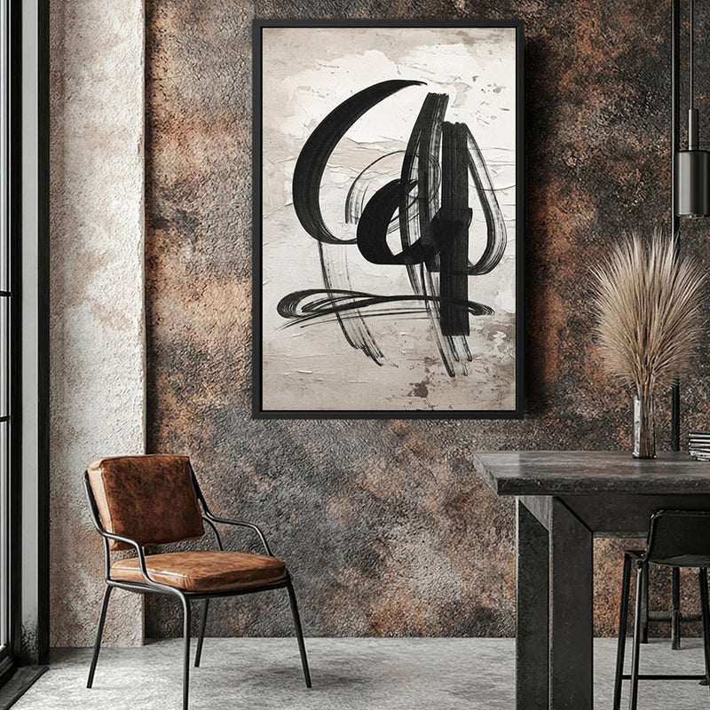 Canvas Wall Art Stretched Over Wooden Frame with Floating Frame and Shapes Abstract Painting CV4235 - Al Rugaib Furniture