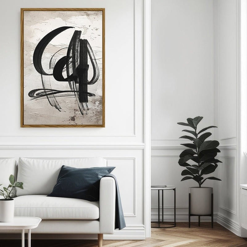Canvas Wall Art Stretched Over Wooden Frame with Floating Frame and Shapes Abstract Painting CV4235 - Al Rugaib Furniture