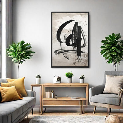Canvas Wall Art Stretched Over Wooden Frame with Floating Frame and Shapes Abstract Painting CV4235 - Al Rugaib Furniture