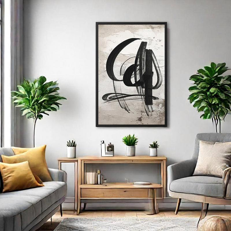Canvas Wall Art Stretched Over Wooden Frame with Floating Frame and Shapes Abstract Painting CV4235 - Al Rugaib Furniture