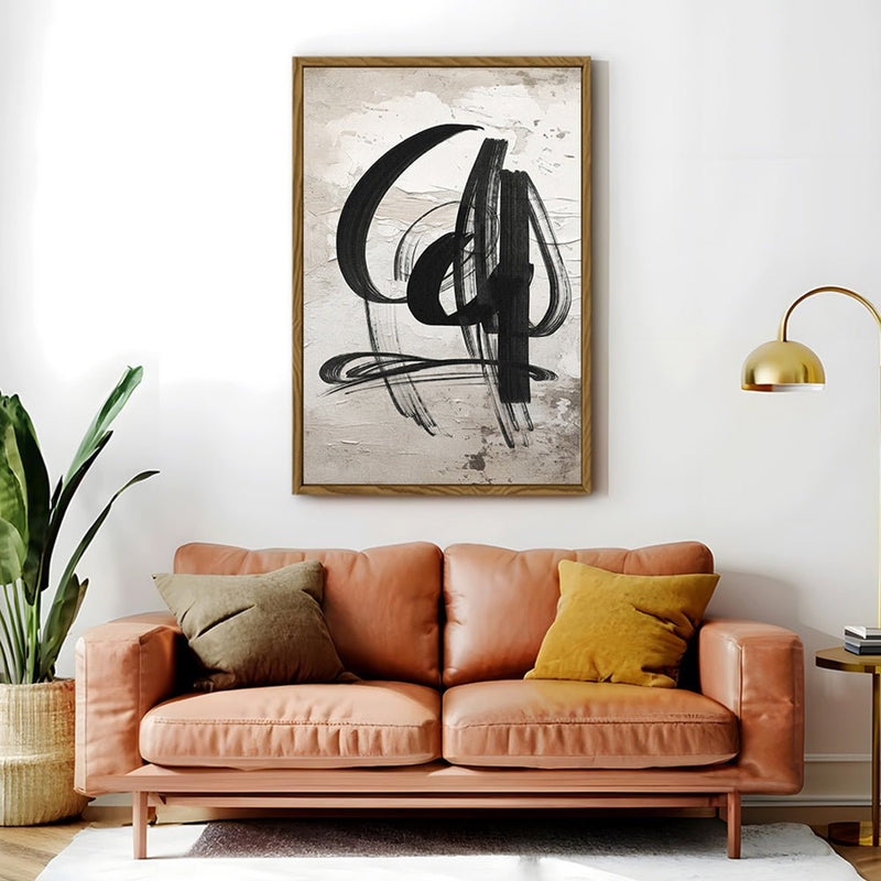 Canvas Wall Art Stretched Over Wooden Frame with Floating Frame and Shapes Abstract Painting CV4235 - Al Rugaib Furniture