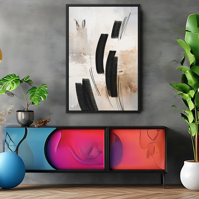 Canvas Wall Art Stretched Over Wooden Frame with Floating Frame and Shapes Abstract Painting CV4236 - Al Rugaib Furniture