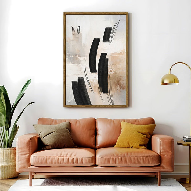 Canvas Wall Art Stretched Over Wooden Frame with Floating Frame and Shapes Abstract Painting CV4236 - Al Rugaib Furniture