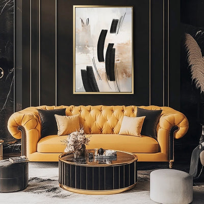 Canvas Wall Art Stretched Over Wooden Frame with Floating Frame and Shapes Abstract Painting CV4236 - Al Rugaib Furniture