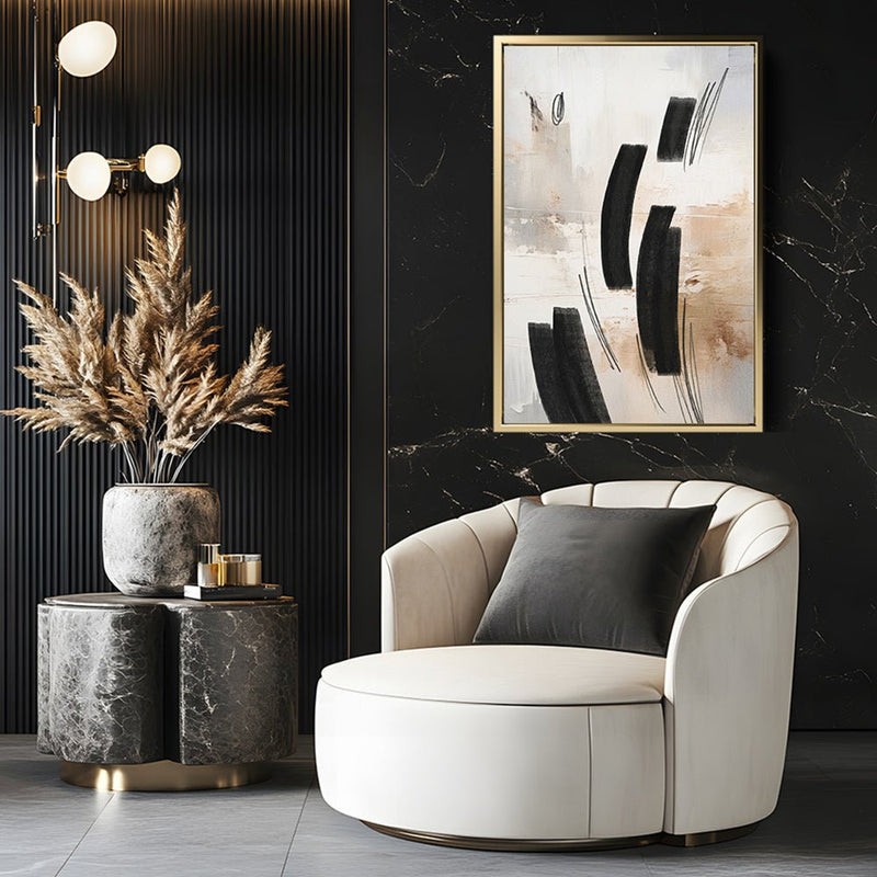 Canvas Wall Art Stretched Over Wooden Frame with Floating Frame and Shapes Abstract Painting CV4236 - Al Rugaib Furniture