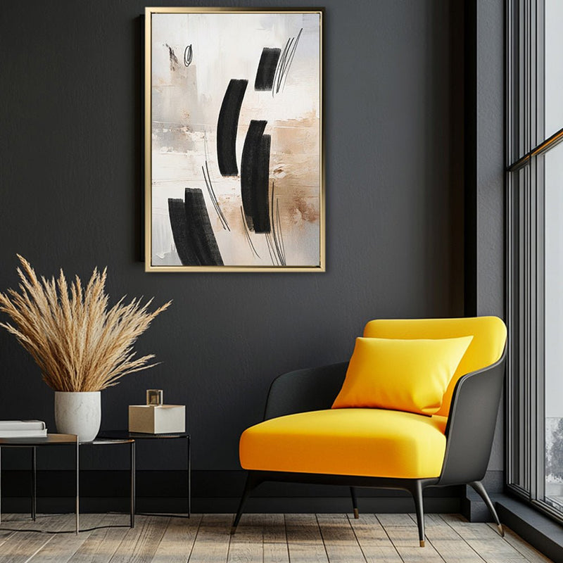 Canvas Wall Art Stretched Over Wooden Frame with Floating Frame and Shapes Abstract Painting CV4236 - Al Rugaib Furniture