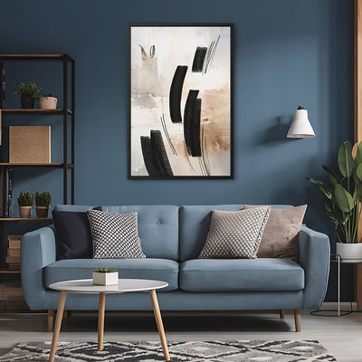 Canvas Wall Art Stretched Over Wooden Frame with Floating Frame and Shapes Abstract Painting CV4236 - Al Rugaib Furniture