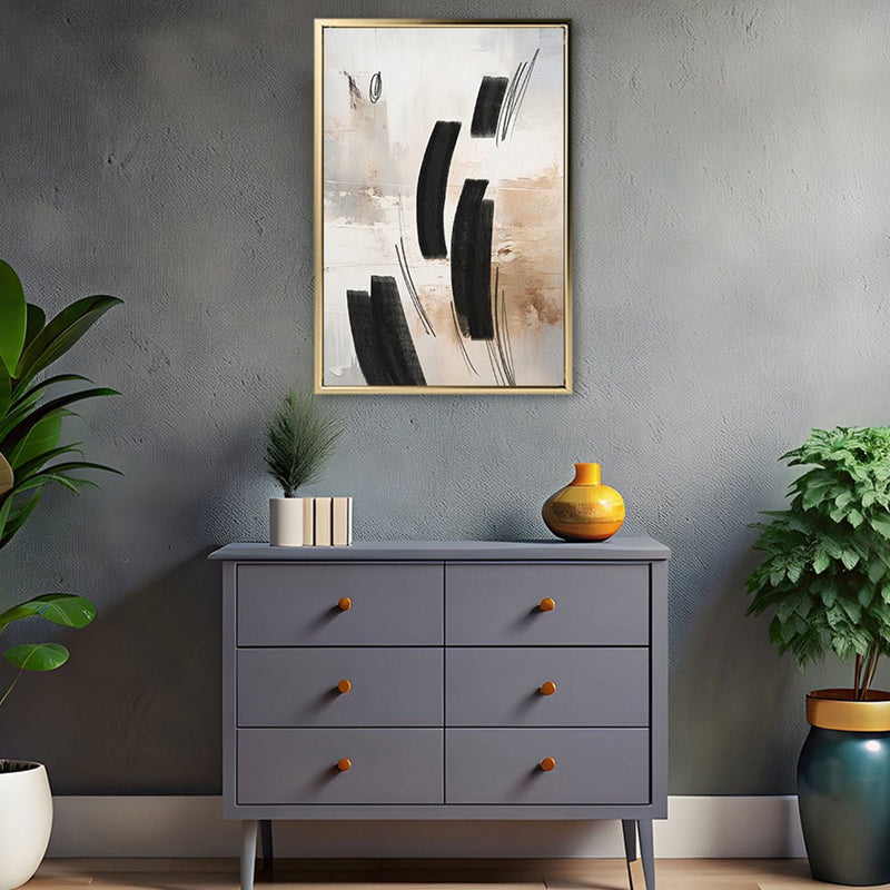 Canvas Wall Art Stretched Over Wooden Frame with Floating Frame and Shapes Abstract Painting CV4236 - Al Rugaib Furniture