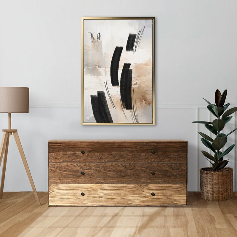 Canvas Wall Art Stretched Over Wooden Frame with Floating Frame and Shapes Abstract Painting CV4236 - Al Rugaib Furniture