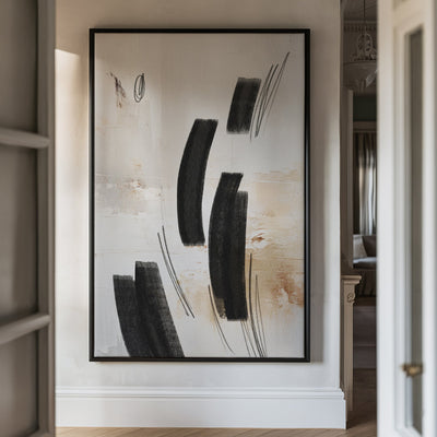 Canvas Wall Art Stretched Over Wooden Frame with Floating Frame and Shapes Abstract Painting CV4236 - Al Rugaib Furniture