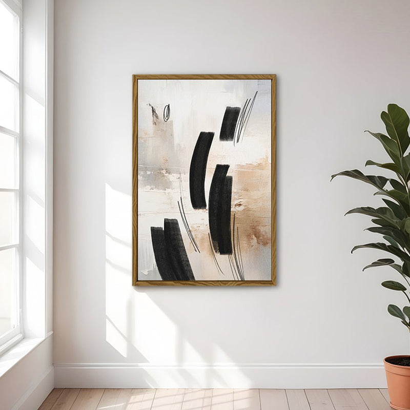 Canvas Wall Art Stretched Over Wooden Frame with Floating Frame and Shapes Abstract Painting CV4236 - Al Rugaib Furniture