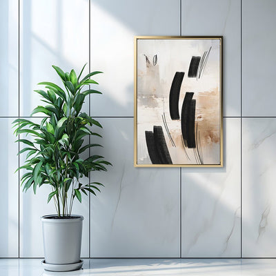 Canvas Wall Art Stretched Over Wooden Frame with Floating Frame and Shapes Abstract Painting CV4236 - Al Rugaib Furniture