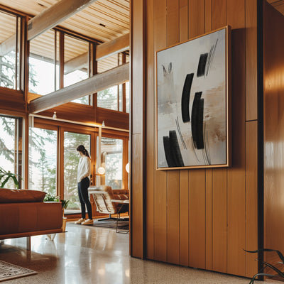 Canvas Wall Art Stretched Over Wooden Frame with Floating Frame and Shapes Abstract Painting CV4236 - Al Rugaib Furniture