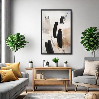 Canvas Wall Art Stretched Over Wooden Frame with Floating Frame and Shapes Abstract Painting CV4236 - Al Rugaib Furniture