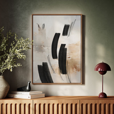 Canvas Wall Art Stretched Over Wooden Frame with Floating Frame and Shapes Abstract Painting CV4236 - Al Rugaib Furniture