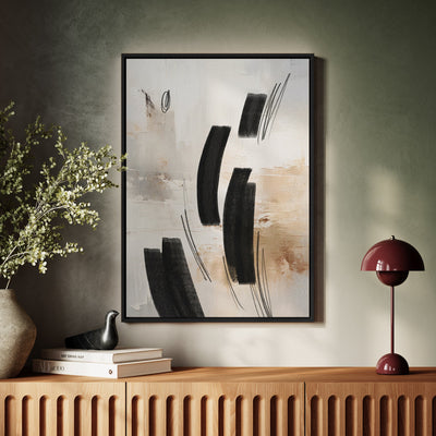 Canvas Wall Art Stretched Over Wooden Frame with Floating Frame and Shapes Abstract Painting CV4236 - Al Rugaib Furniture