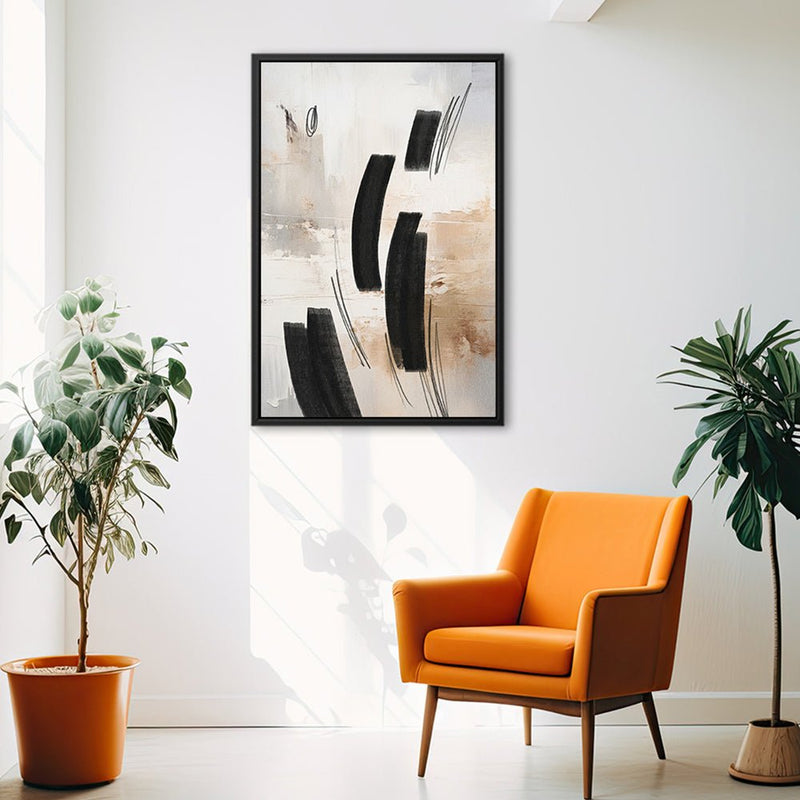 Canvas Wall Art Stretched Over Wooden Frame with Floating Frame and Shapes Abstract Painting CV4236 - Al Rugaib Furniture