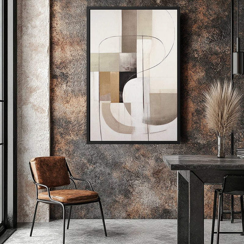 Canvas Wall Art Stretched Over Wooden Frame with Floating Frame and Shapes Painting CV4227 - Al Rugaib Furniture