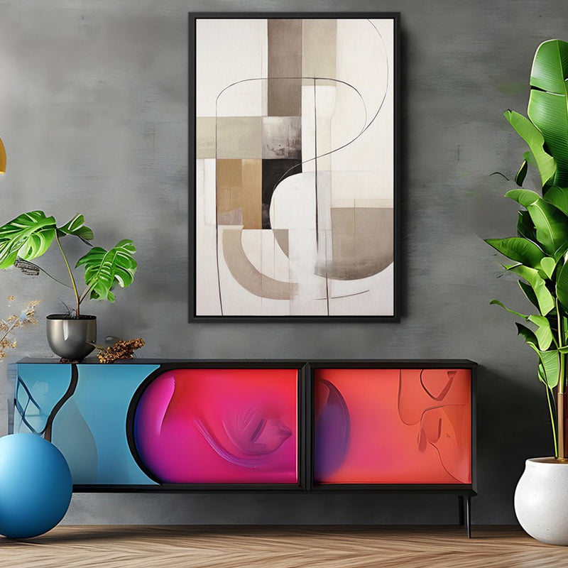 Canvas Wall Art Stretched Over Wooden Frame with Floating Frame and Shapes Painting CV4227 - Al Rugaib Furniture