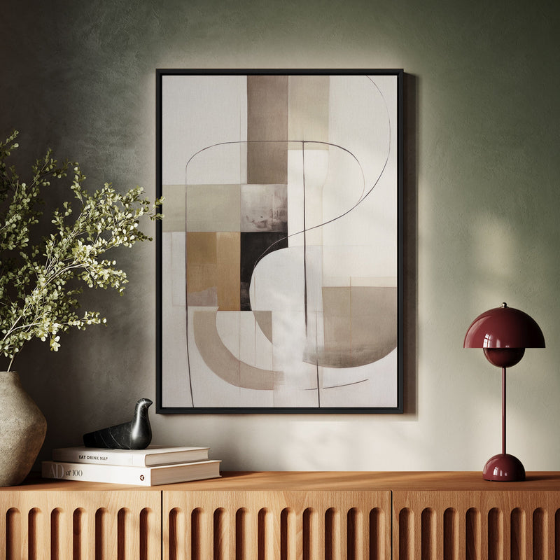 Canvas Wall Art Stretched Over Wooden Frame with Floating Frame and Shapes Painting CV4227 - Al Rugaib Furniture