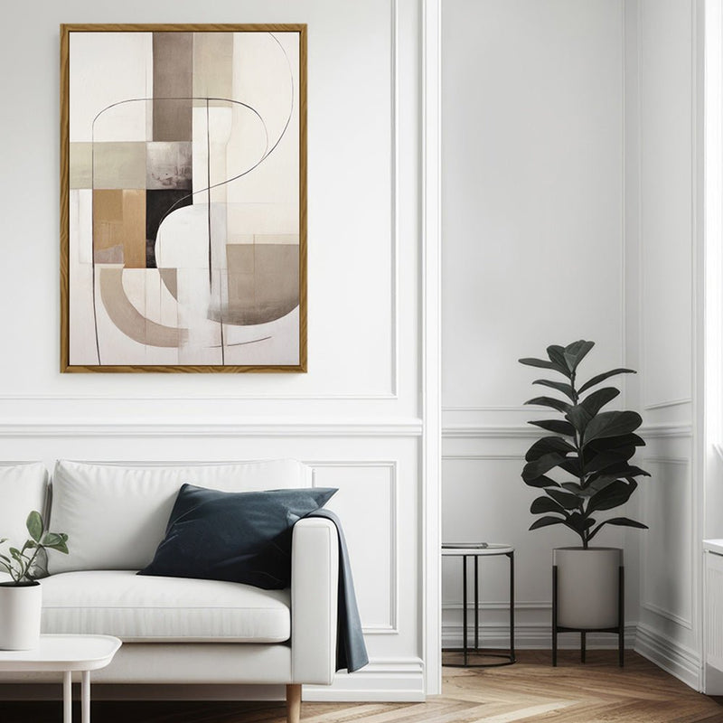 Canvas Wall Art Stretched Over Wooden Frame with Floating Frame and Shapes Painting CV4227 - Al Rugaib Furniture