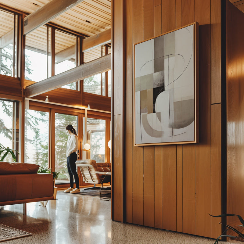 Canvas Wall Art Stretched Over Wooden Frame with Floating Frame and Shapes Painting CV4227 - Al Rugaib Furniture