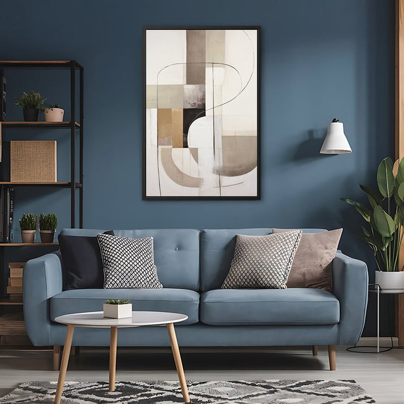 Canvas Wall Art Stretched Over Wooden Frame with Floating Frame and Shapes Painting CV4227 - Al Rugaib Furniture
