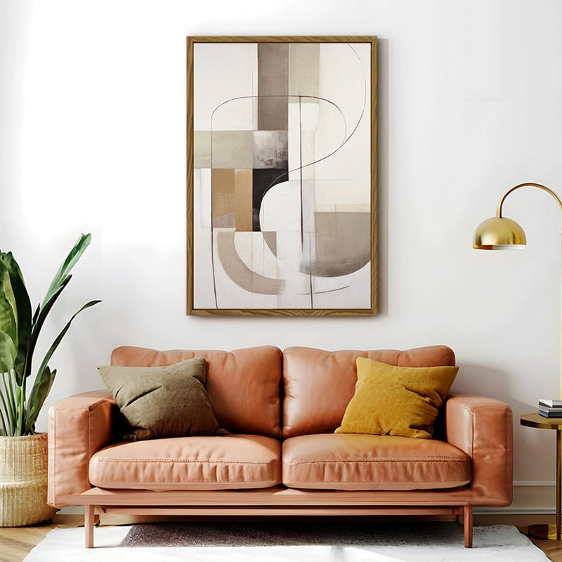 Canvas Wall Art Stretched Over Wooden Frame with Floating Frame and Shapes Painting CV4227 - Al Rugaib Furniture
