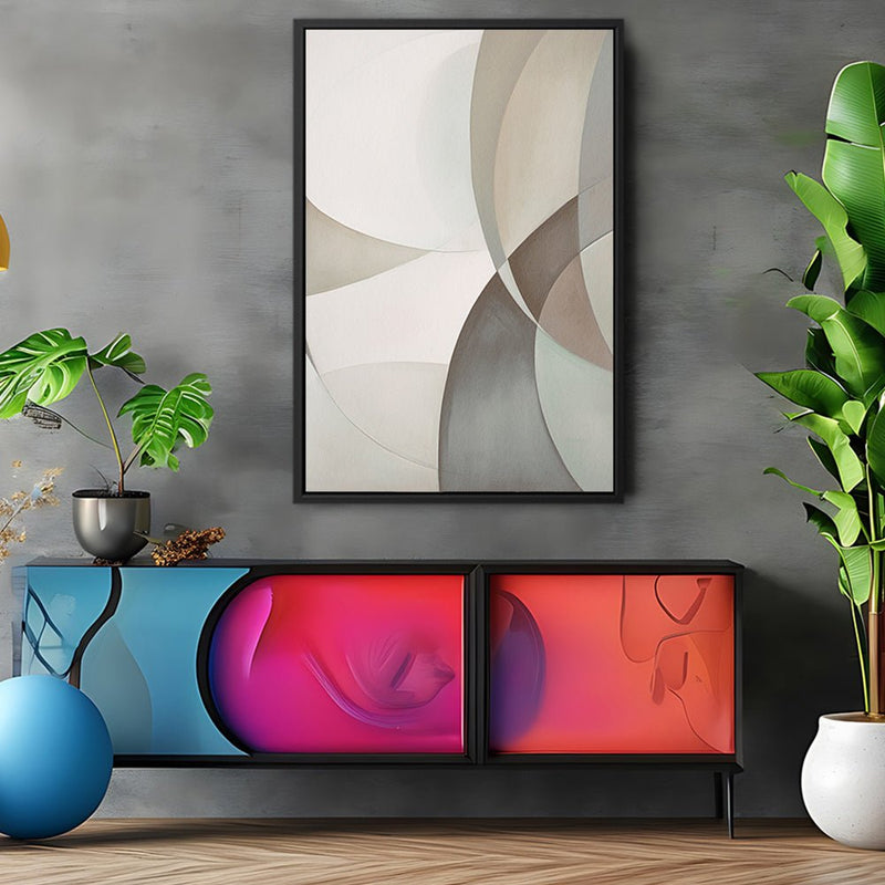Canvas Wall Art Stretched Over Wooden Frame with Floating Frame and Shapes Painting CV4228 - Al Rugaib Furniture