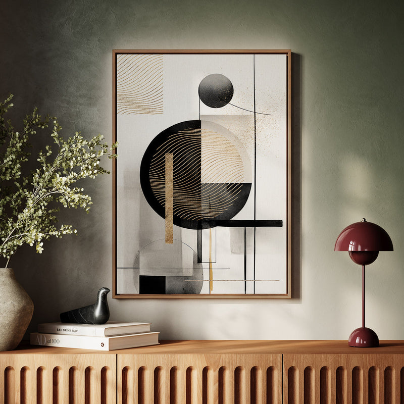 Canvas Wall Art Stretched Over Wooden Frame with Floating Frame and Shapes Painting CV4229 - Al Rugaib Furniture
